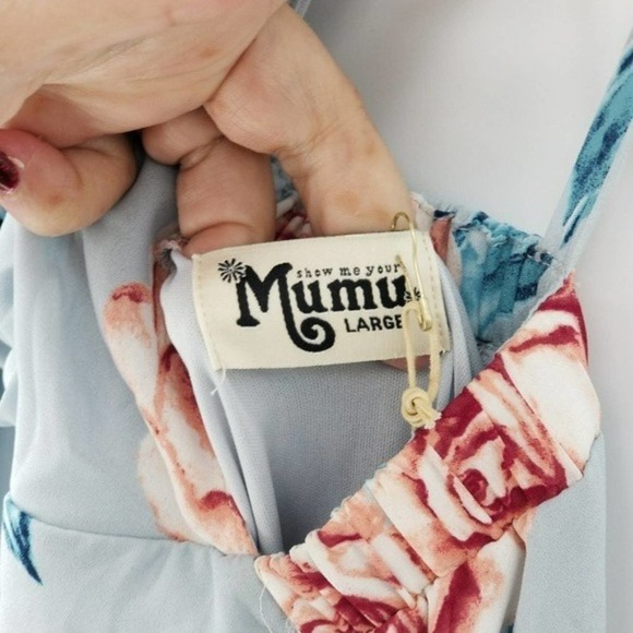 Show Me Your Mumu Amanda Empire Maxi Blue Floral Print Halter Dress Size Large - Picture 7 of 8